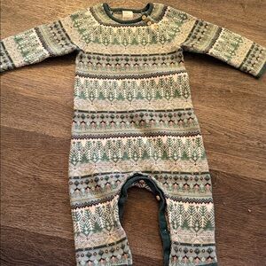 Hanna Andersson Fair Isle Sweater Knit Romper Size 0-3 months